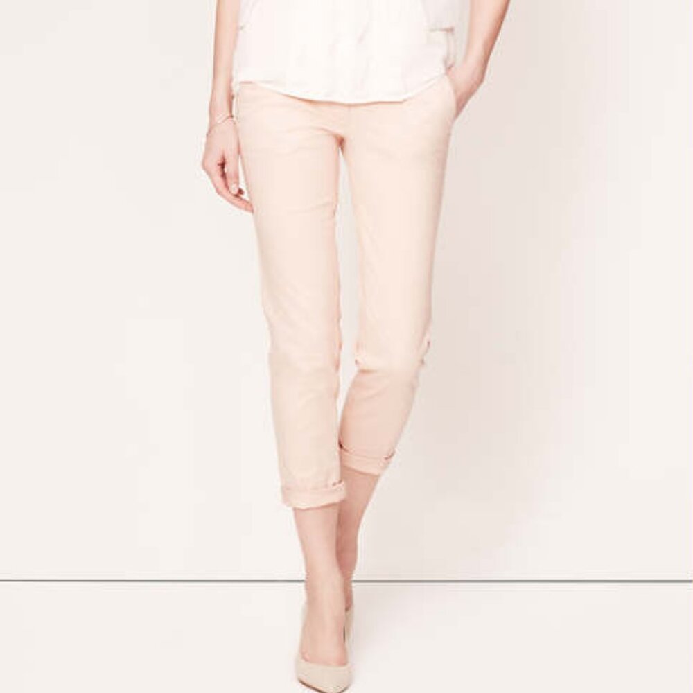 LOFT Cropped Marisa Fit Chinos in Wispy Peach Sz 12